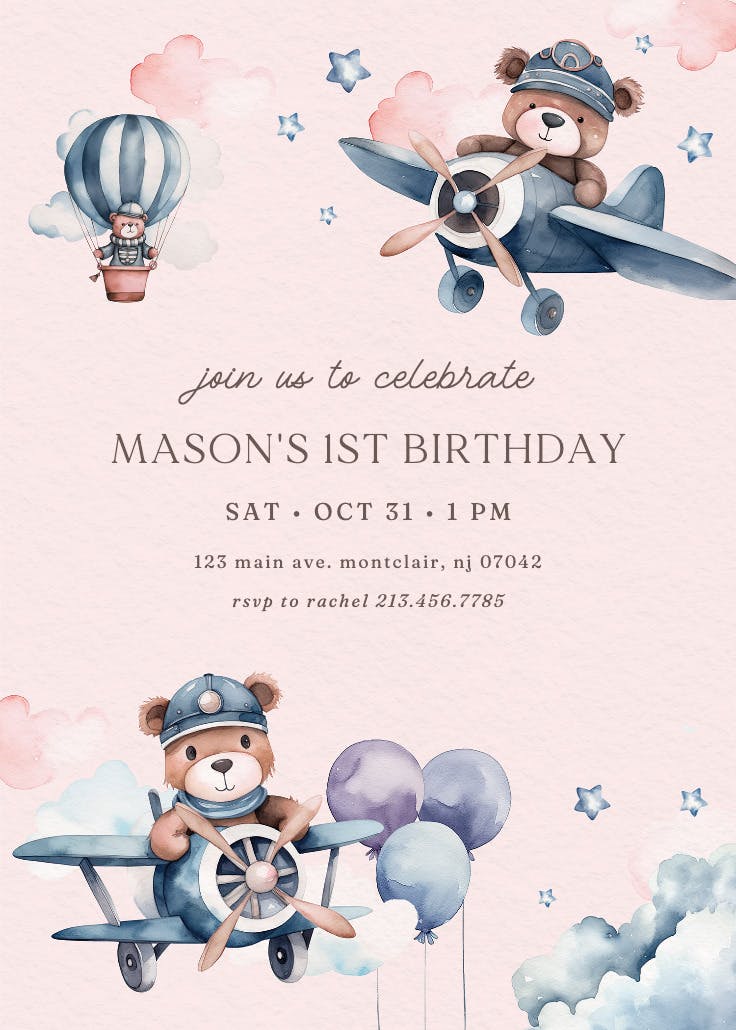 Beary cute pilot - birthday invitation