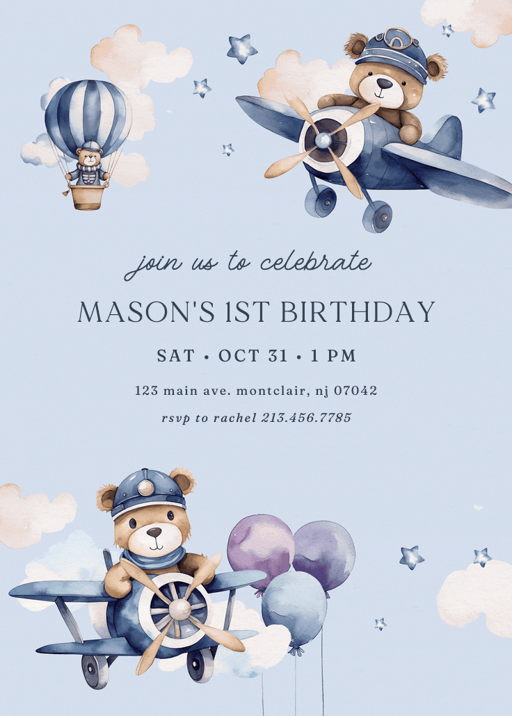 Beary cute pilot - birthday invitation