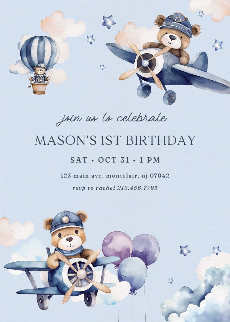 Beary cute pilot - birthday invitation