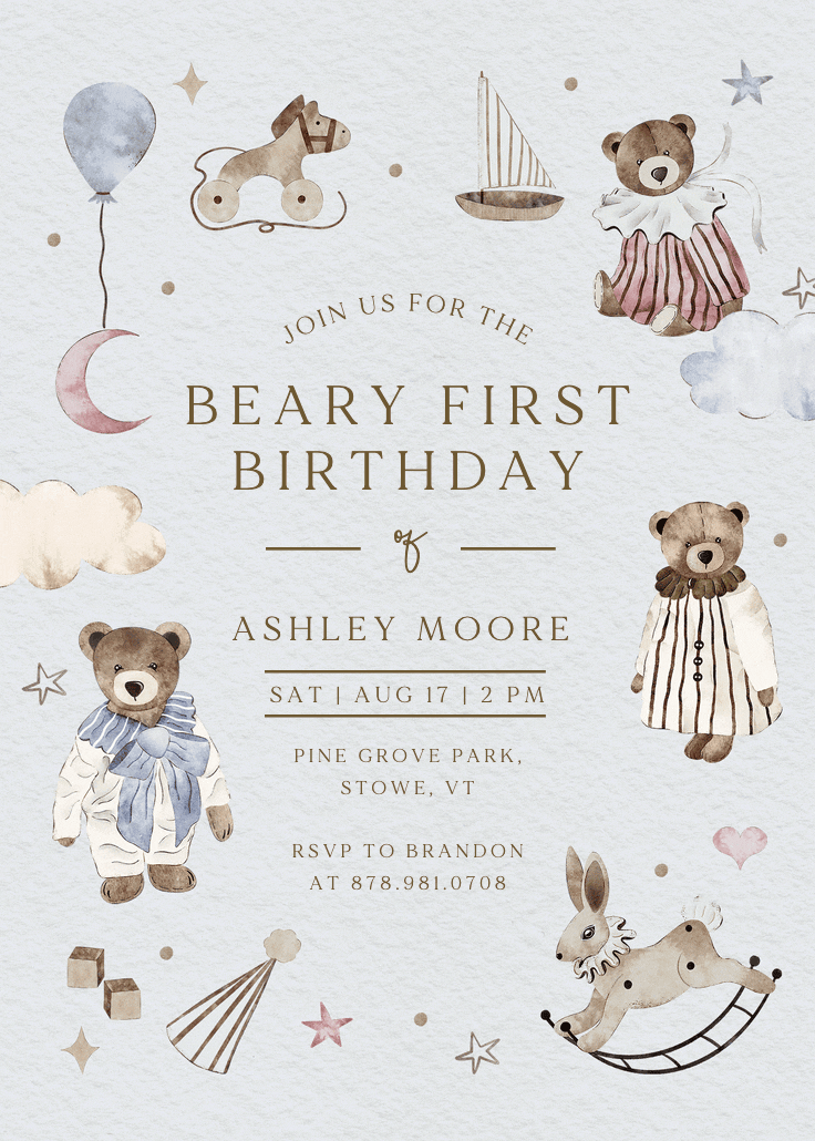 Beary sweet - invitación de fiesta
