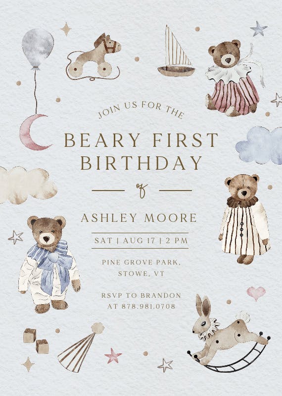 Beary sweet - birthday invitation