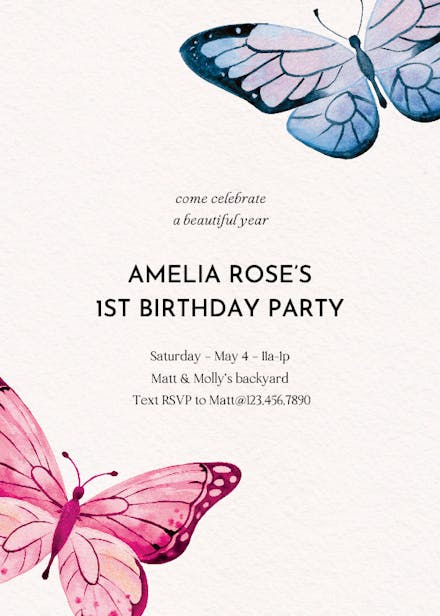 Princess Birthday Invitation Card Butterfly Custom Girl 1st -  Canada