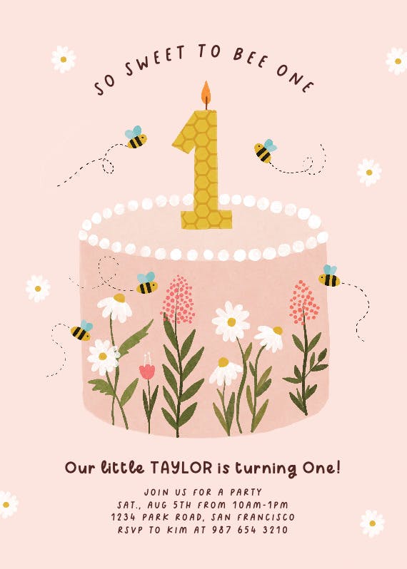 Bee cake -  invitación de cumpleaños