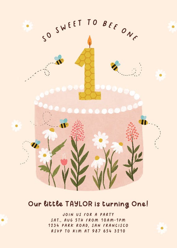 Bee cake - birthday invitation