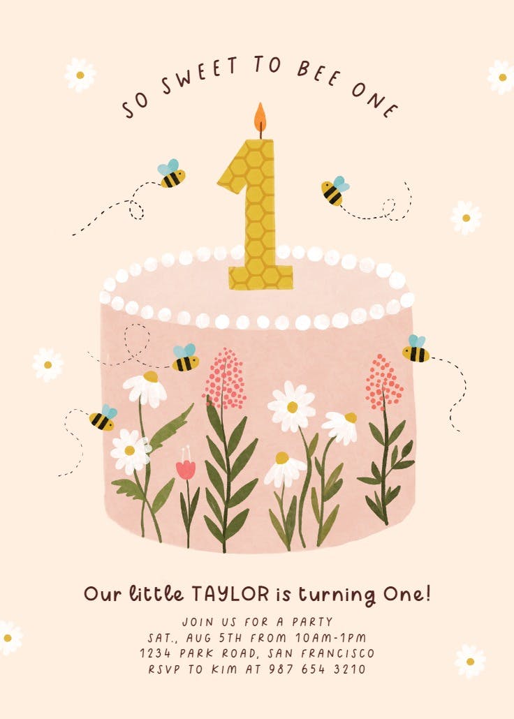 Bee cake - invitación de cumpleaños