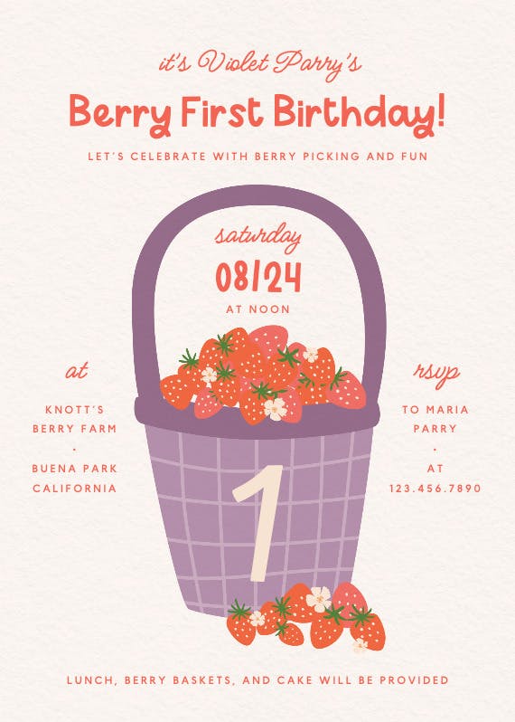 Berry basket -  invitación de cumpleaños