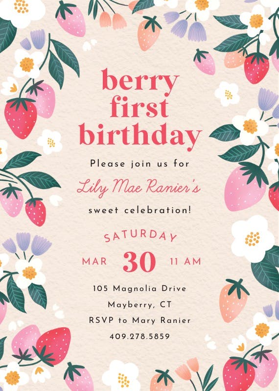 Berry sweet -  invitación para fiesta