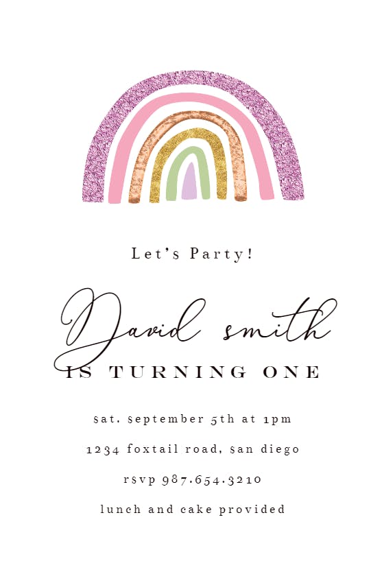 Big rainbow and sky - birthday invitation
