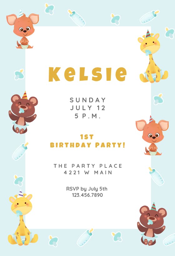 Birthday party animals -  invitación de cumpleaños