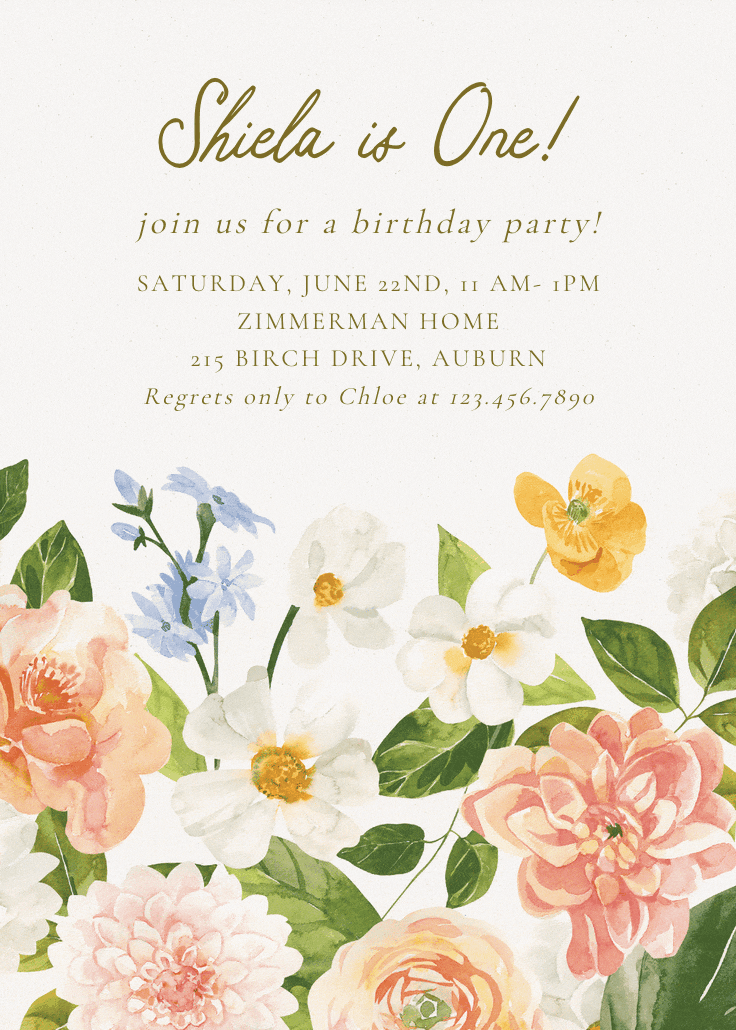 Blooming peonies - birthday invitation