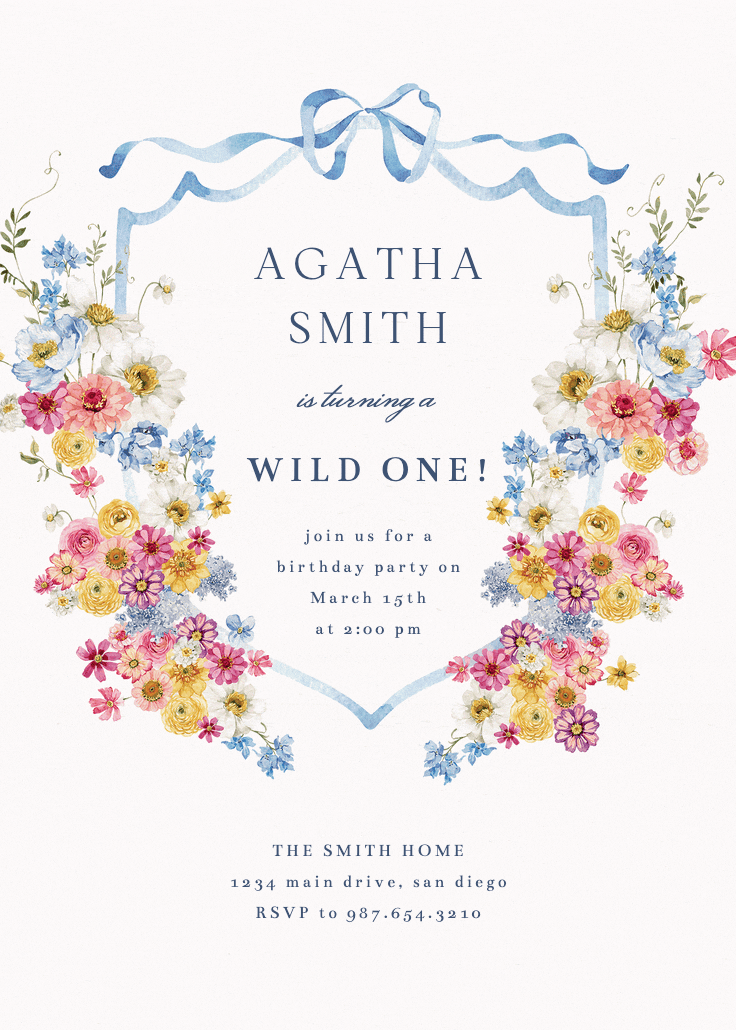 Blooms around crest - party invitation