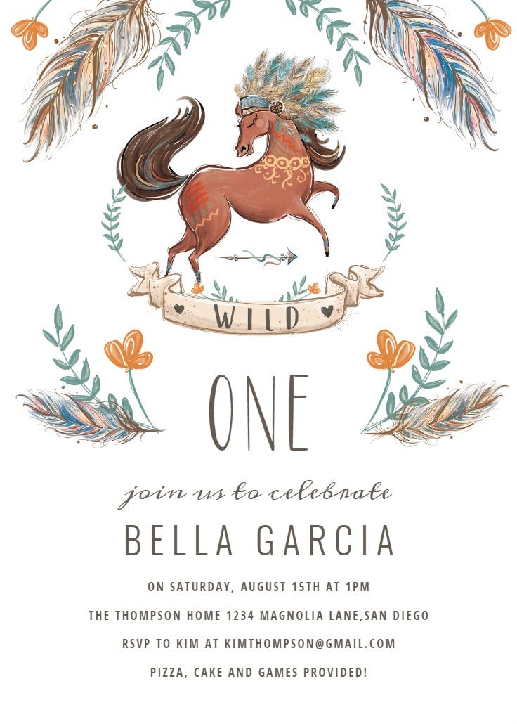 Boho horse - invitación de cumpleaños