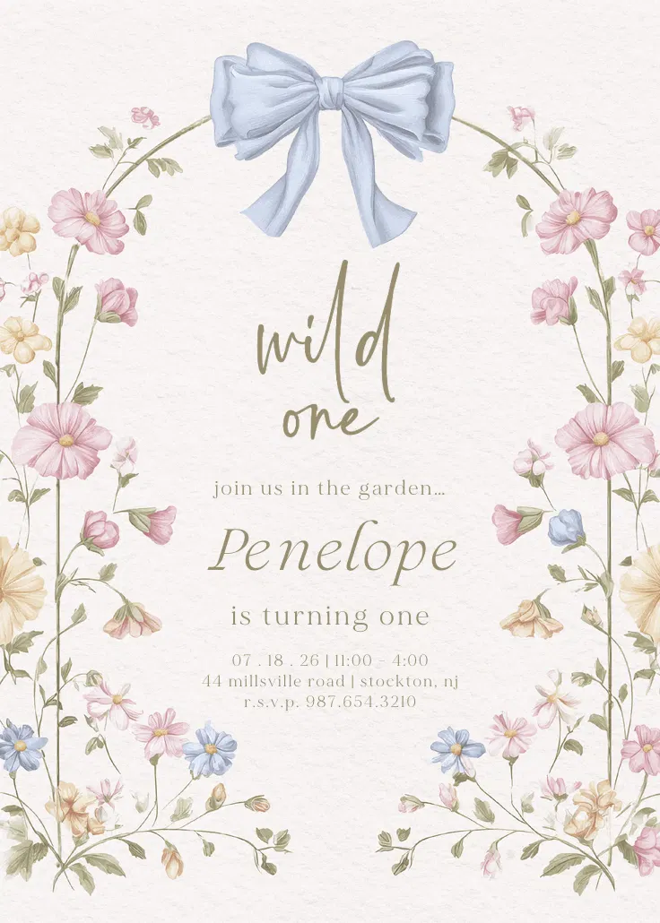 Bows & buds - invitación de cumpleaños