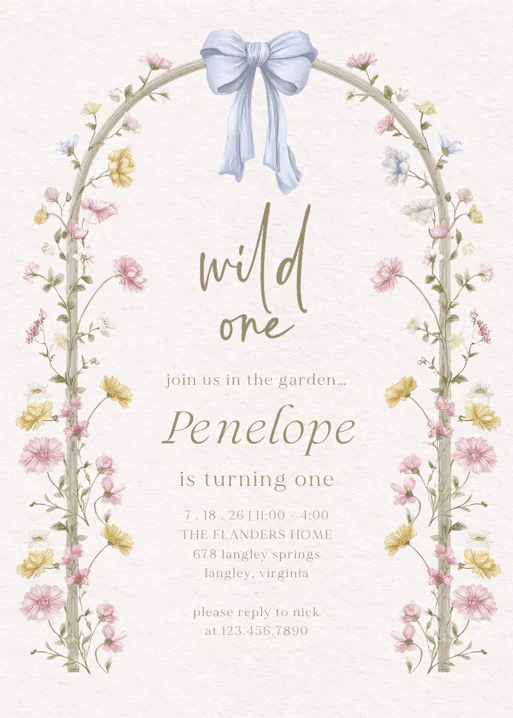 Bows & buds - invitación de cumpleaños