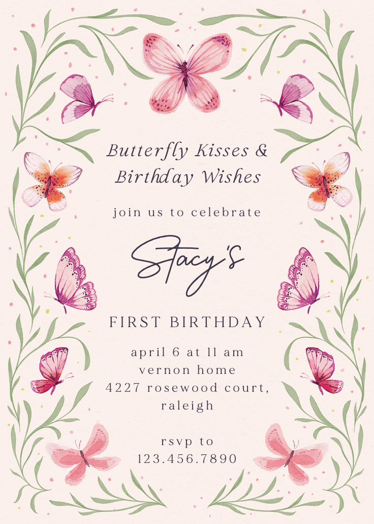 Butterfly garden - invitación de cumpleaños