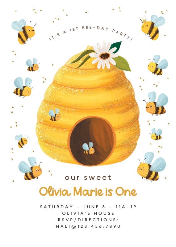 Buzzy bees -  invitación para fiesta