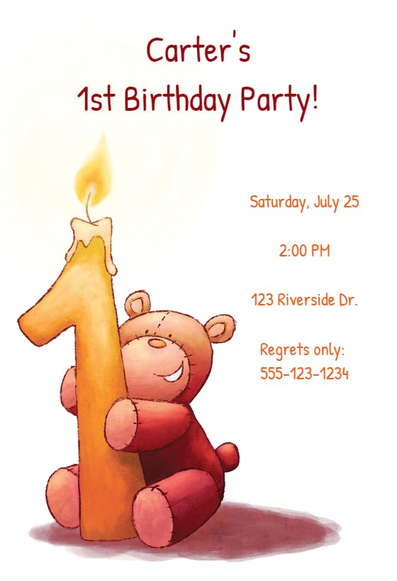 Candle bear -  invitación de cumpleaños
