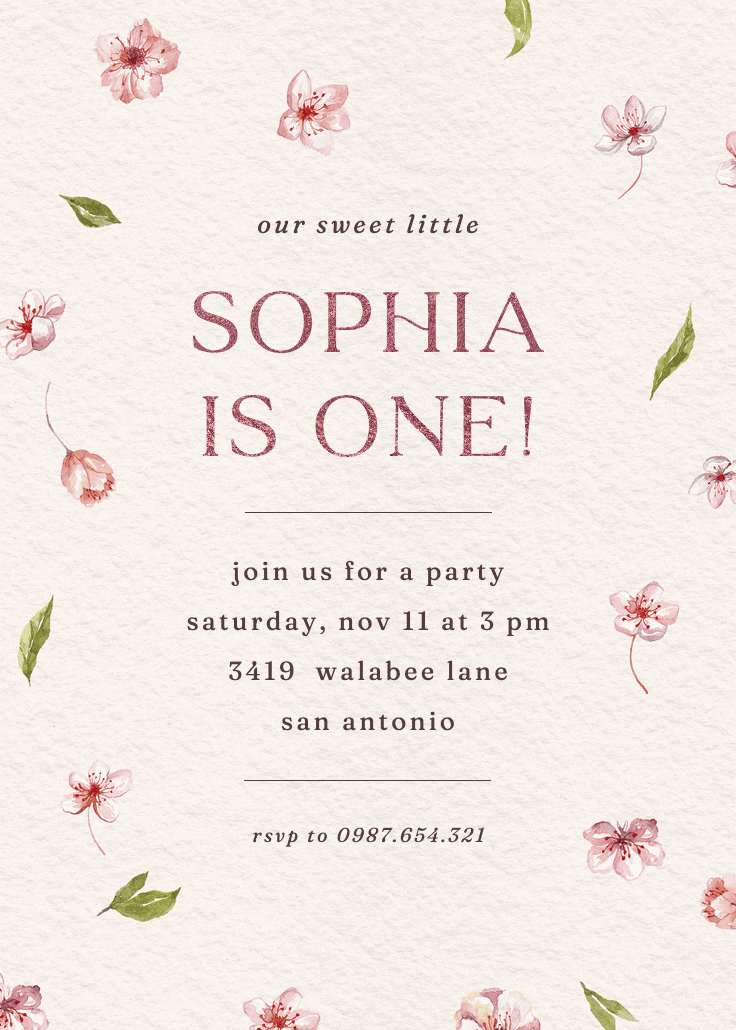 Cherry blossoms - invitación de cumpleaños