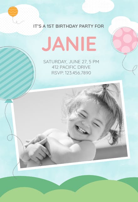 Cloud 9 First Birthday - Invitación de Cumpleaños