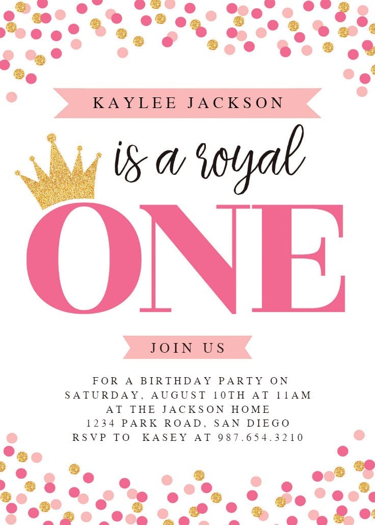 Confetti & crown - birthday invitation