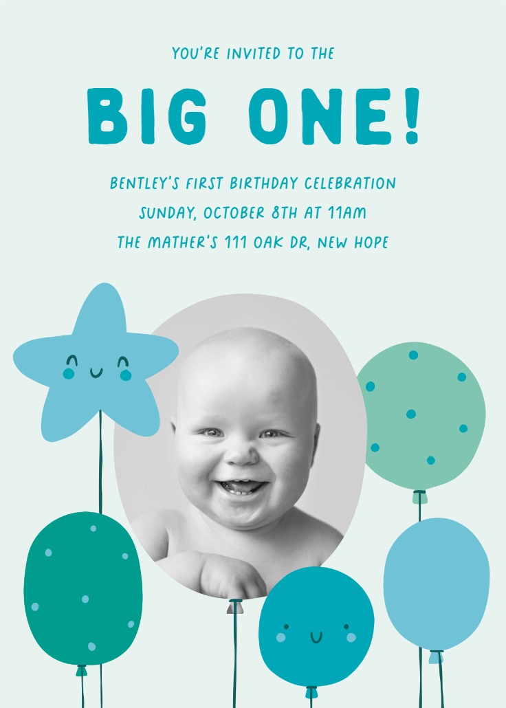 Cute Balloon 1st Birthday Invitation Template Greetings Island