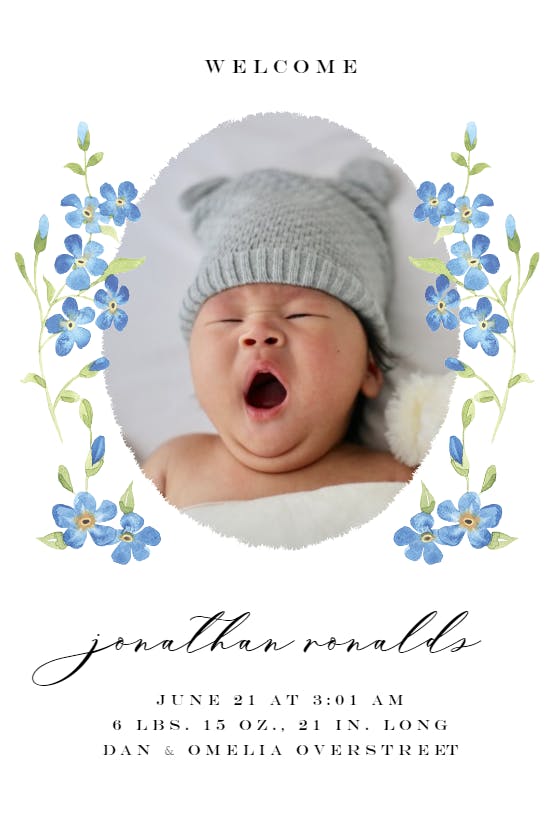 Cute blue flower - birth announcement card
