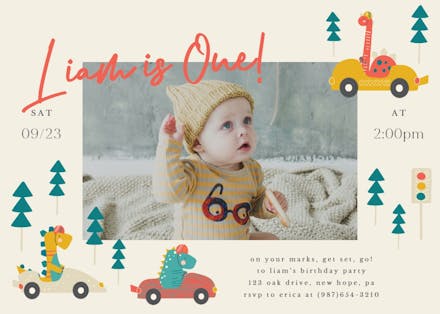 Dino race birthday - birthday invitation