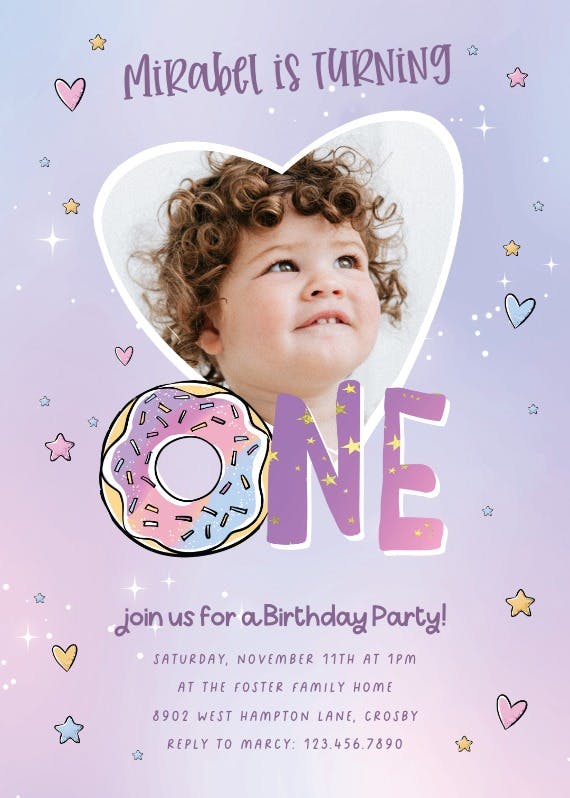 Donut one - birthday invitation