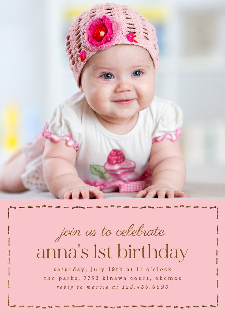 Pink Ribbon - 1st Birthday Invitation Template (Free) | Greetings Island