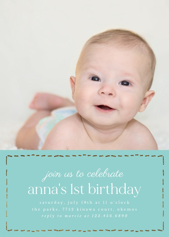 Dotted Border - 1st Birthday Invitation Template (Free) | Greetings Island