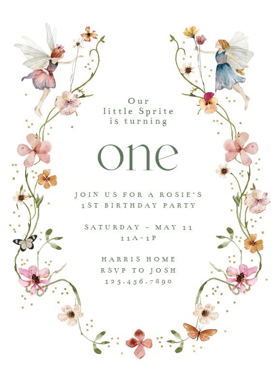 Fairies & flowers - birthday invitation
