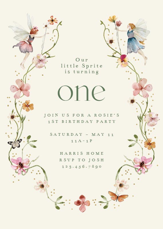 Fairies & flowers - birthday invitation