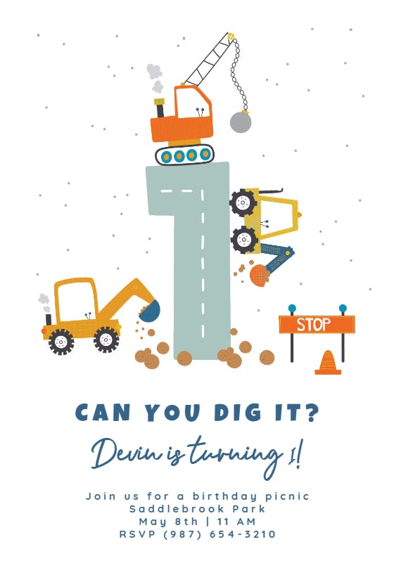 First dig it construction - birthday invitation