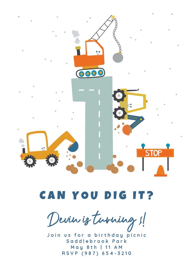 First dig it construction - birthday invitation