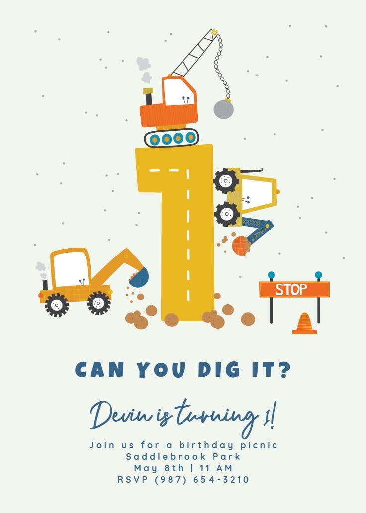 First dig it construction - birthday invitation