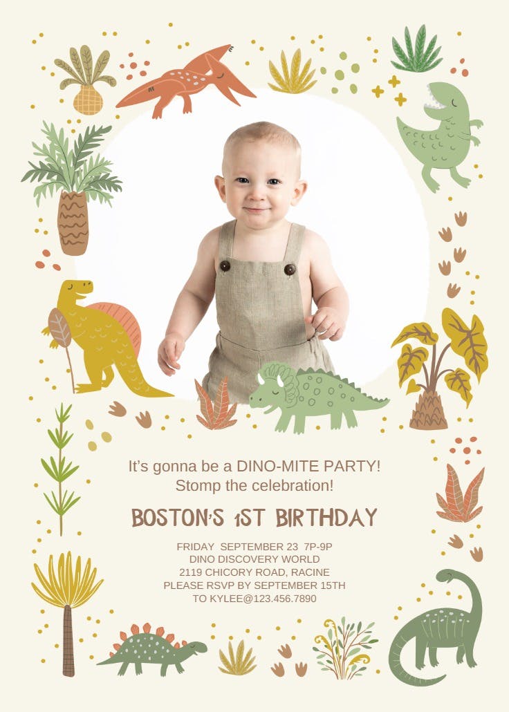 First roarsome frame - birthday invitation