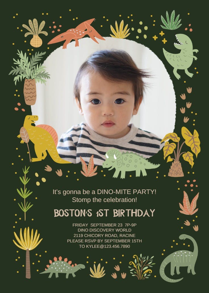 First roarsome frame - birthday invitation