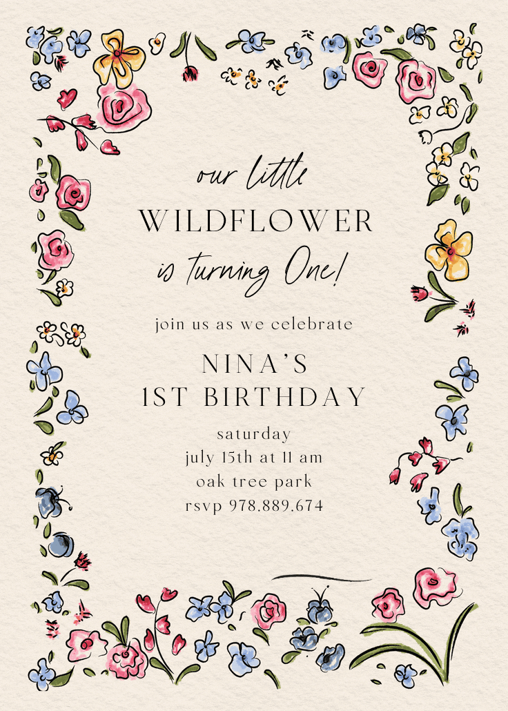 Floral doodles - birthday invitation