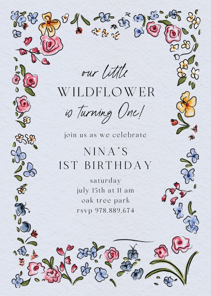 Floral doodles - invitación de cumpleaños