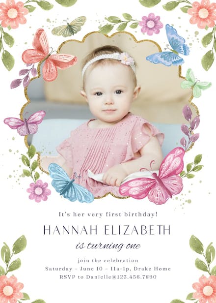 Fluttering Frame - Birthday Invitation Template | Greetings Island