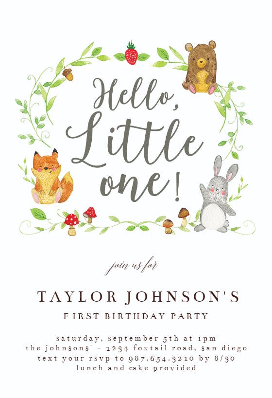 Forest animals hand lettered -  invitación de cumpleaños
