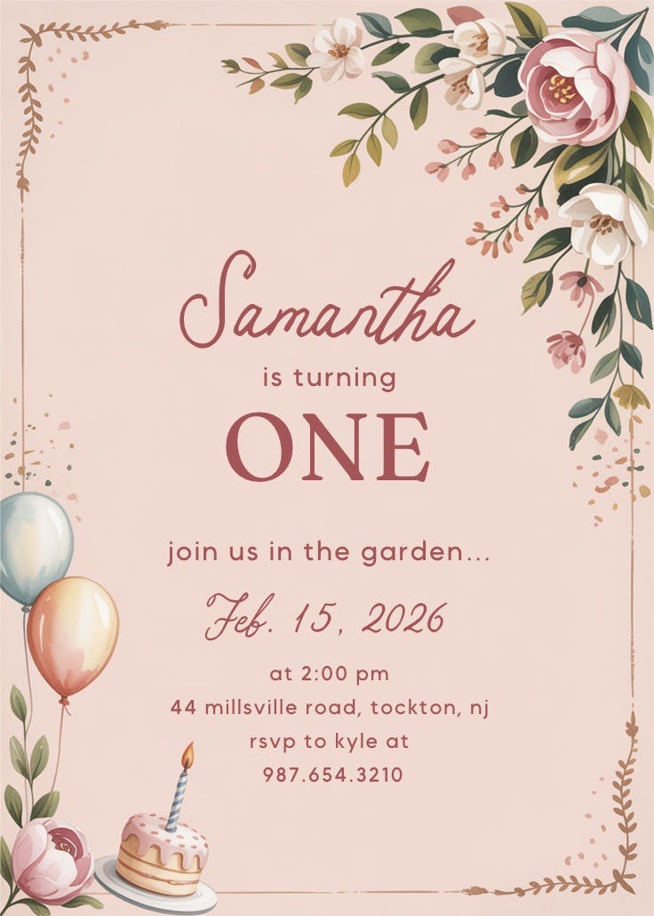 Garden florals - birthday invitation