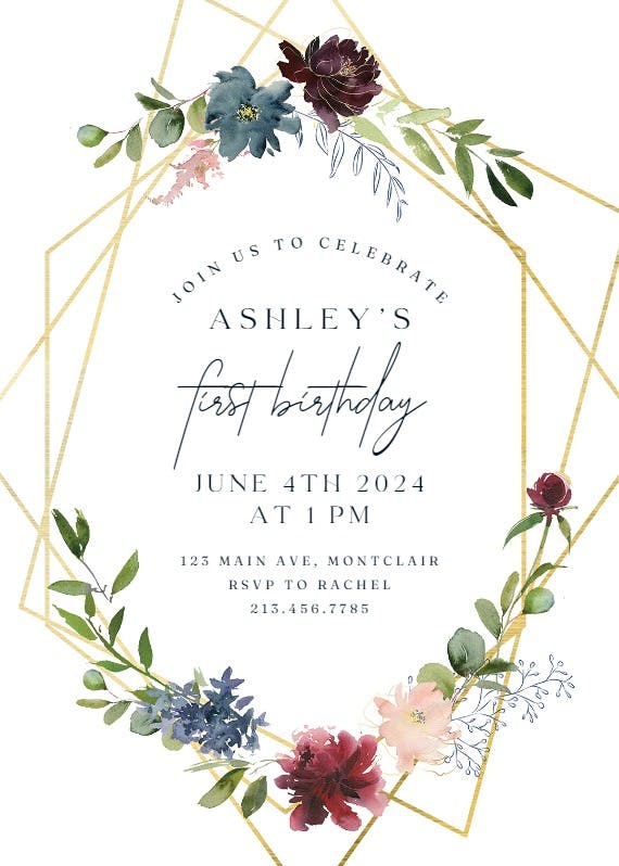 Geometric & flowers -  invitación de cumpleaños