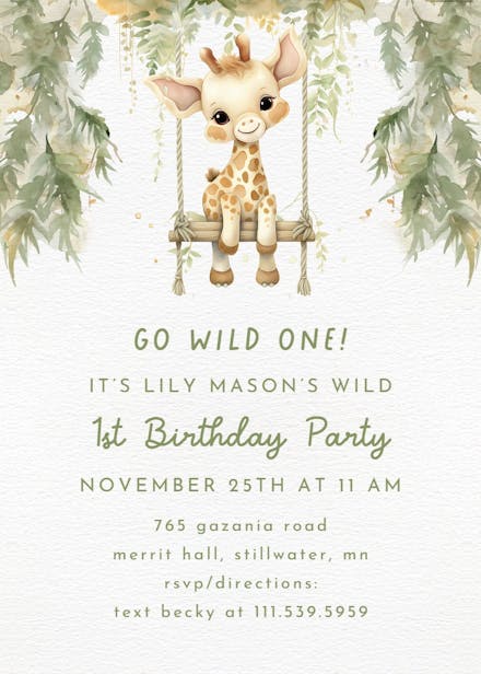 Giraffe baby - birthday invitation