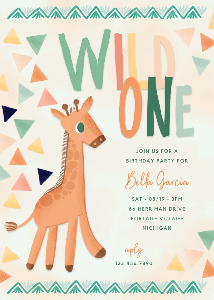 Giraffe pastel party -  invitación de cumpleaños