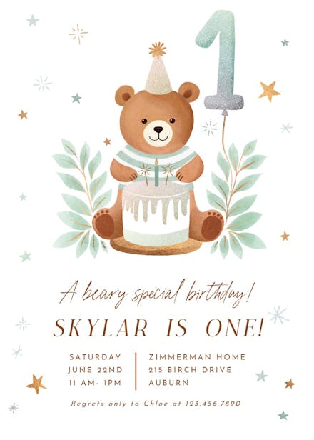 Glitter bear - birthday invitation