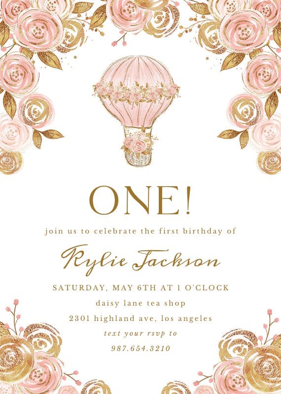 Glitter hot air balloon -  invitación de cumpleaños