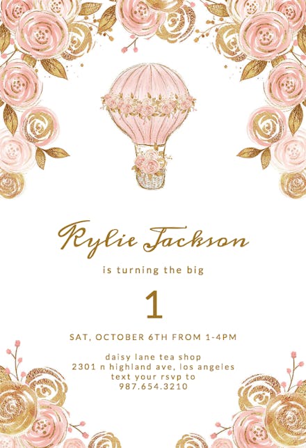 Glitter Hot Air Balloon - Birthday Invitation