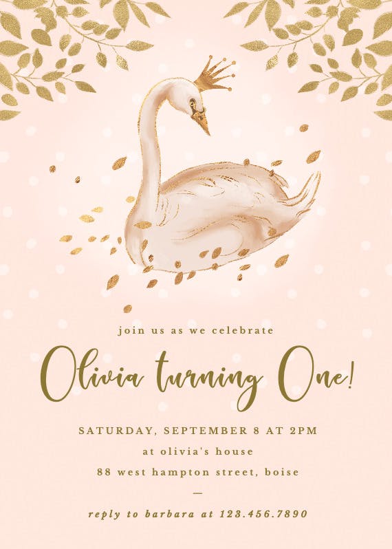 Golden pink swan - birthday invitation