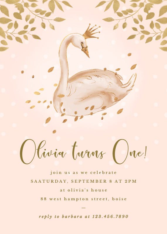 Golden pink swan -  invitación de cumpleaños